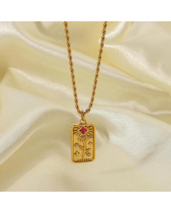 Jewelry 18K Gold Rectangular Three-Dimensional Embossed Diamond Flower Pendant Necklace