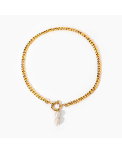 18K Gold Stainless Steel Pearl Pendant Stainless Steel Spring Clasp Cuban Chain Necklace