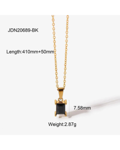  Jewelry 18K Gold Necklace Fashion Temperament Square Zircon Pendant Necklace Stainless Steel