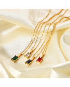 Jewelry 18K Gold Necklace Fashion Temperament Square Zircon Pendant Necklace Stainless Steel