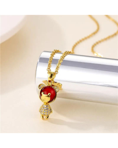 Diamond Clavicle Chain Hip-Hop Style Red Bear Pendant Necklace Titanium Steel Necklace