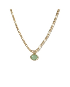 Semi-Precious Stone Green Aventurine Necklace Earrings Set Figaro Chain 18K Plating Titanium Steel Sweater Necklace