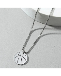 Fashion Simple Style Necklace Smooth Hollow Basketball Pendant Stainless Steel 