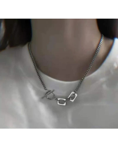 Splicing Elements Short Clavicle Chain Titanium Steel OT Buckle Necklace Titanium Steel 