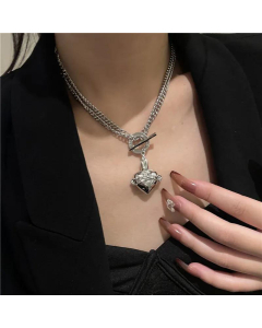 Korean Love Pendant Sweater Chain OT Buckle Heart Stainless Steel Clavicle Chain Necklace