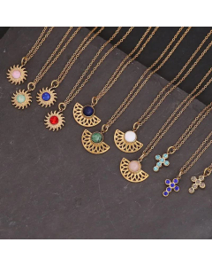 Retro Necklace New Sun Flower Cross Pendant Female Fashion Simple Clavicle Chain 