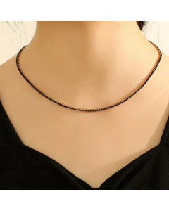 18K Gold Clavicle Chain Black Diamond-Studded Zircon Sparkling Necklace Stainless Steel 