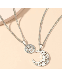 Men And Women Couple Necklace Multi-Part Sun Moon Hollow Pendant Titanium Steel Necklace 