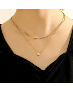 Twin Multi-Layer Ins Style Titanium Steel Clavicle Chain Women's Round Zircon Pendant Necklace