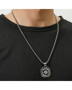Compass Amulet Compass Round Pendant Geometric Stainless Steel Necklace