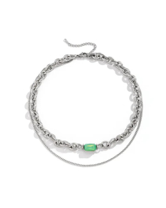 Female Light Luxury Minority Snake Bones Chain Clavicle Chain Double-Layer Mint Emerald Necklace 