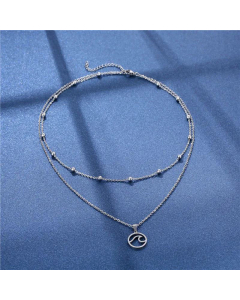 Round Pendant Clavicle Chain Wave Double-Layer Short Necklace Titanium Steel 