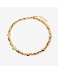 Necklace 18K Gold-Plated Cuban Chain Five Love Heart Inlaid ZirconiumStainless Steel Necklace