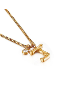 Wholesale Jewelry Fashion 26 Letter Golden Pendant Stainless Steel Necklace 