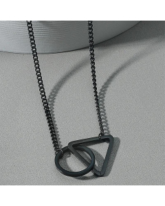 Geometric Body Round Triangle Square Combination Titanium Steel Necklace-Black-01