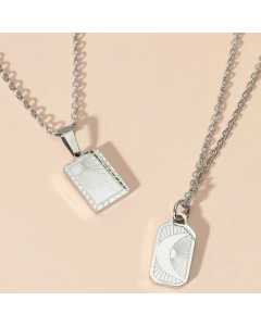Fine Jewelry Radial Square Pendant Sun Moon Stainless Steel Necklace Clavicle Chain Couple Necklace