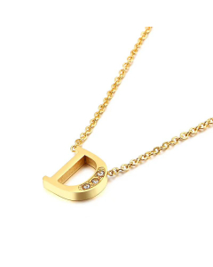 Fashion Capital Diamond Gold 26 English Letters Stainless Steel Necklace Wholesale.