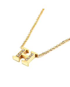 Fashion Capital Diamond Gold 26 English Letters Stainless Steel Necklace Wholesale.