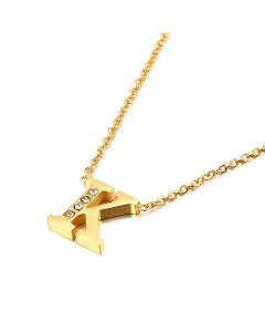 Fashion Capital Diamond Gold 26 English Letters Stainless Steel Necklace Wholesale.