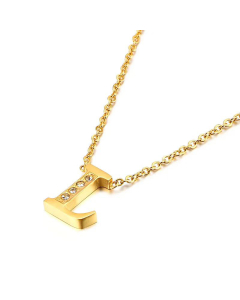 Fashion Capital Diamond Gold 26 English Letters Stainless Steel Necklace Wholesale.