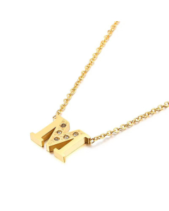 Fashion Capital Diamond Gold 26 English Letters Stainless Steel Necklace Wholesale.