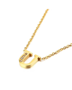 Fashion Capital Diamond Gold 26 English Letters Stainless Steel Necklace Wholesale.