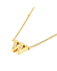 Fashion Capital Diamond Gold 26 English Letters Stainless Steel Necklace Wholesale.