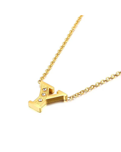 Fashion 26 Capital Diamond Gold English Letters Stainless Steel Necklace Wholesale 