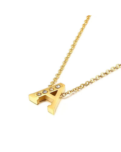 Fashion Capital Diamond Gold 26 English Letters Stainless Steel Necklace Wholesale.