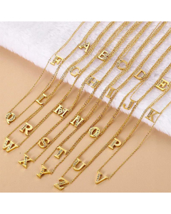 Fashion Capital Diamond Gold 26 English Letters Stainless Steel Necklace Wholesale 