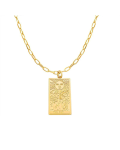 Retro Plated 18 Real Gold Necklace Sun And Moon Embossed Titanium Steel Wholesale 