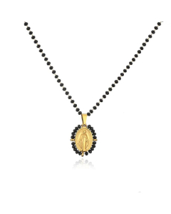 Wholesale Fashion Stainless Steel Virgin Pendent Colorful Glass Beads Necklace-Gold Color-01