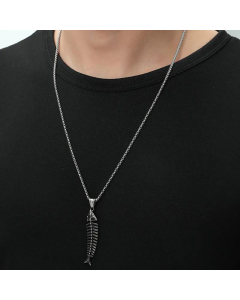 Creative Skull Fish Bone Stainless Steel Necklace Trendy Male Fish Bone Pendant