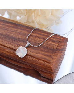 French Fine Quality White Sea Shell Acrylic Diamond Square Round Necklace -Steel Color-01
