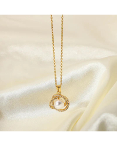 Wholesale Retro Gold-Plated Geometric Stainless Steel Cubic Pearl Pendant Necklace 