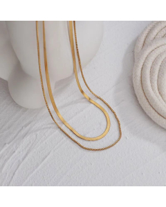 Retro Necklace Accessories Double Layer Plain Ring Snake Bone Chain Female