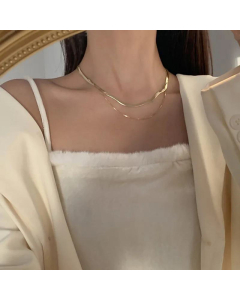 Retro Necklace Accessories Double Layer Plain Ring Snake Bone Chain Female