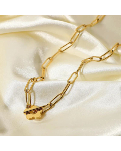 Jewelry Thick Clip Chain Necklace Cute Flowers OT Buckle Girl's Collar 18K Gold Stainless Steel
