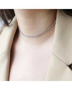 Row Drill White Rhinestone Clavicle Chain Necklace Four Claw Drill Silicone Bead Adjustment Titanium Steel 