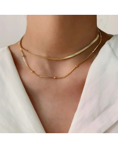 Fashion Double-Layer Stacking Snake Chain Station Chain Necklace Stainless Steel 