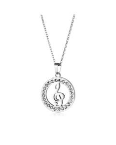 Wholesale Musical Note Inlaid Rhinestone Stainless Steel Necklace