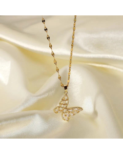 Fancy 18K Gold Crystal Butterfly Necklace Stainless Steel Jewelry Gift Cubic Zircon Butterfly Pendant Necklace