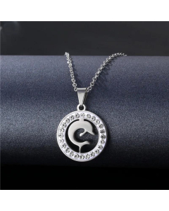 Fashion Dolphin Pendant Hollow Inlaid Rhinestone Stainless Steel Necklace