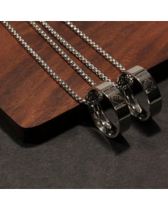 Couple Ring With Finger Heart Pendant Sweater Stainless Steel Necklace