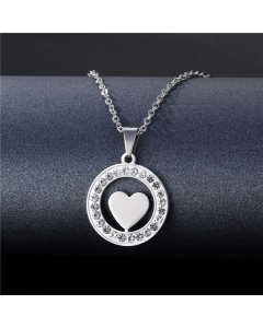 Fashion Inlaid Rhinestone Stainless Steel Hollow Heart Pendant Necklace