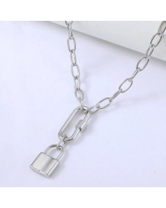 Wholesale Jewelry Fashion Geometric Lock Paperclip Stainless Steel Necklace 