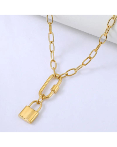 Wholesale Jewelry Fashion Geometric Lock Paperclip Stainless Steel Necklace 