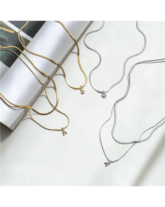 Micro-Inlaid Letter Snake Bone Chain Stainless Steel Double-Layer Necklace Wholesale 