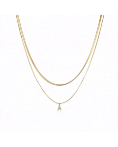 Micro-Inlaid Letter Snake Bone Chain Stainless Steel Double-Layer Necklace Wholesale 