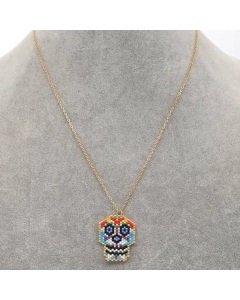 Wholesale Halloween Color Beaded Skull Pendant Stainless Steel Necklace